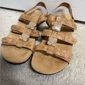 Vionic Cork-Style Triple-Strap Sandals in Tan